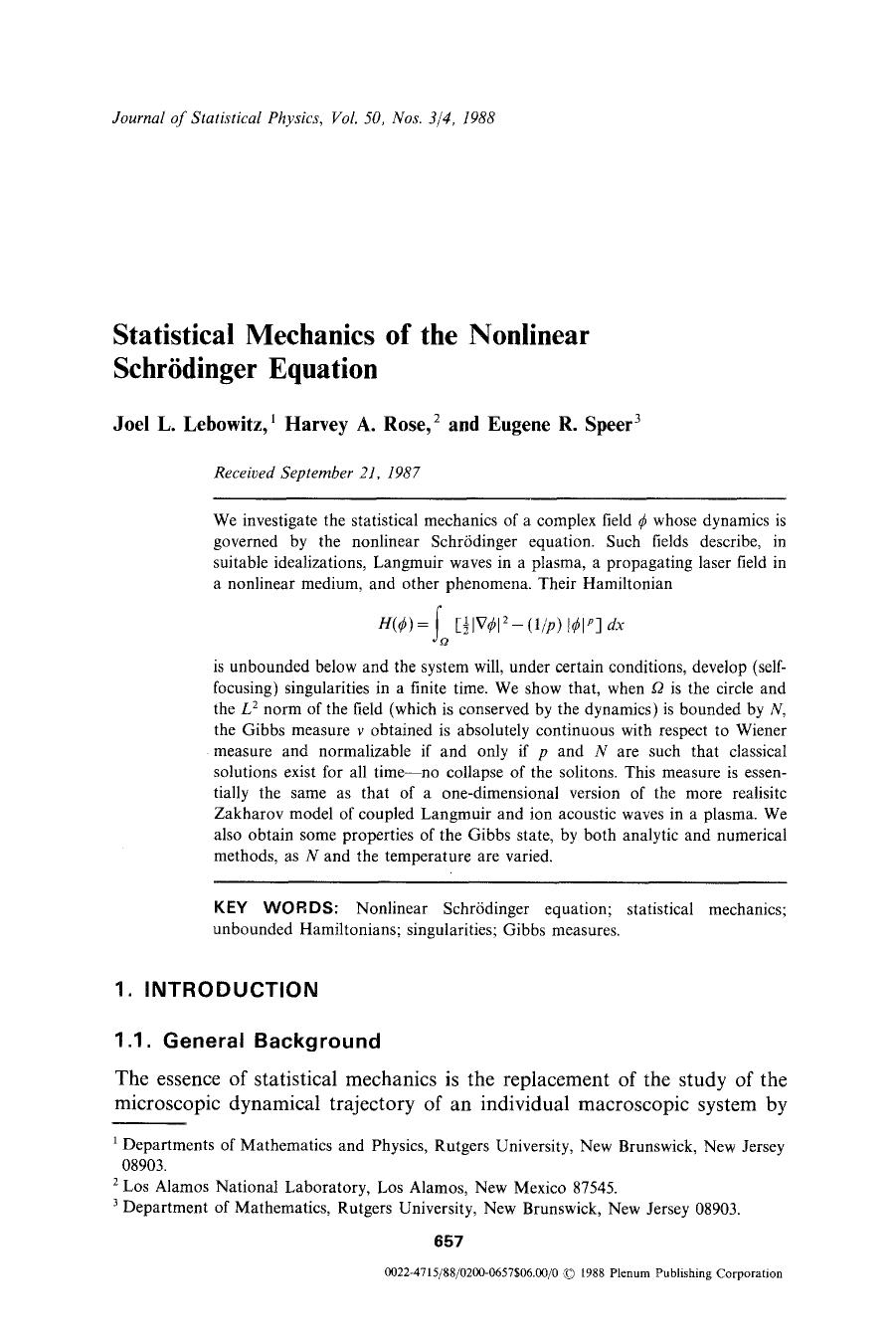 Statistical mechanics of the nonlinear Schrödinger equation by Unknown