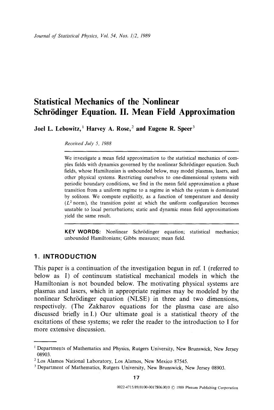Statistical mechanics of the nonlinear Schrödinger equation. II. Mean field approximation by Unknown