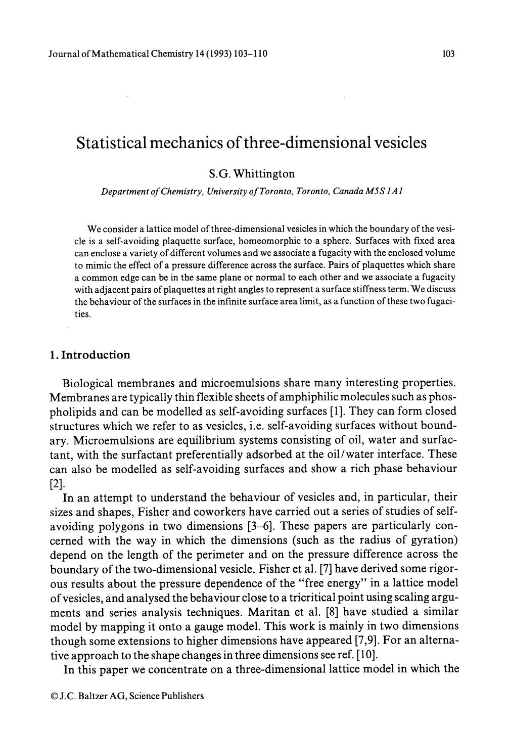 Statistical mechanics of three-dimensional vesicles by Unknown