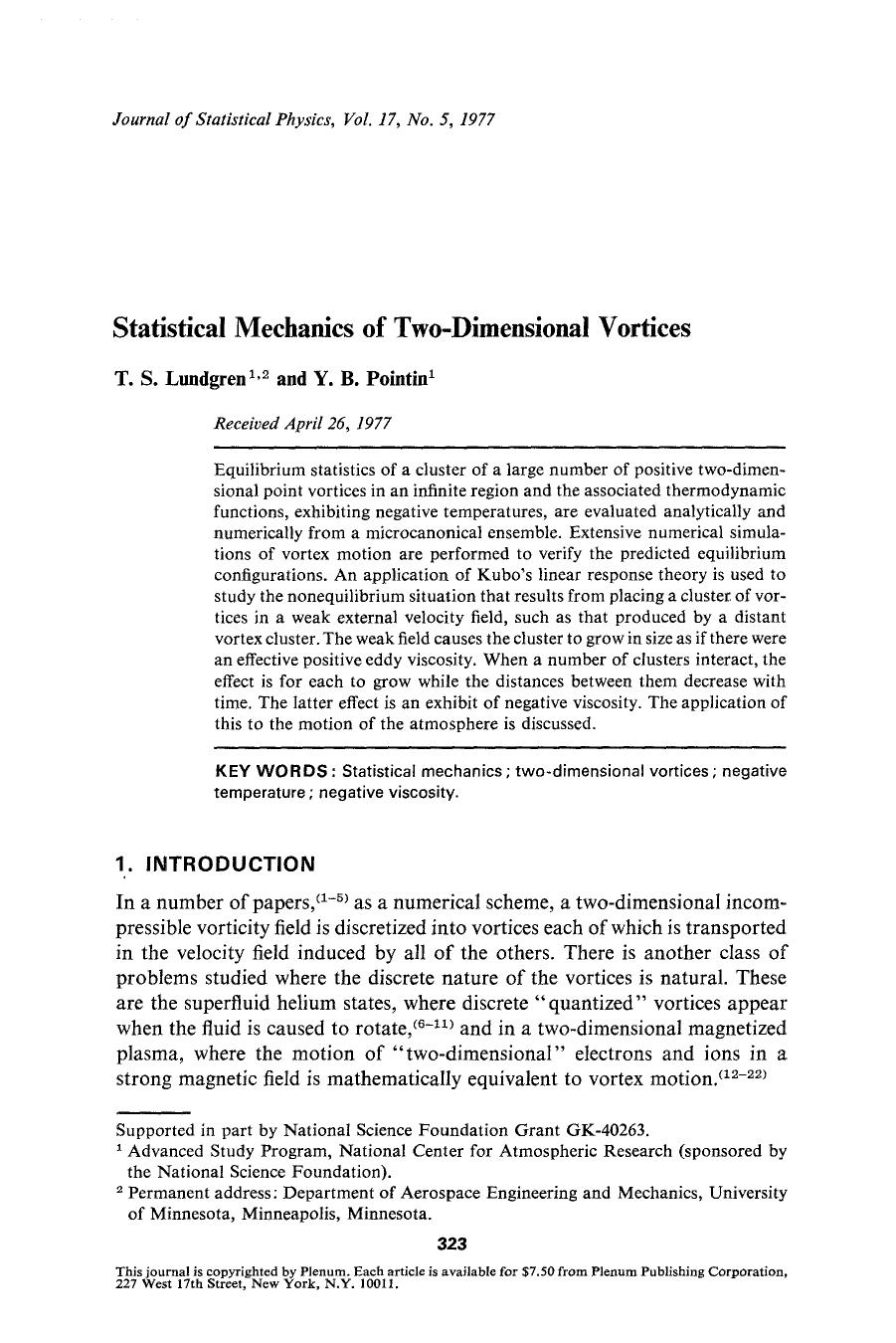 Statistical mechanics of two-dimensional vortices by Unknown