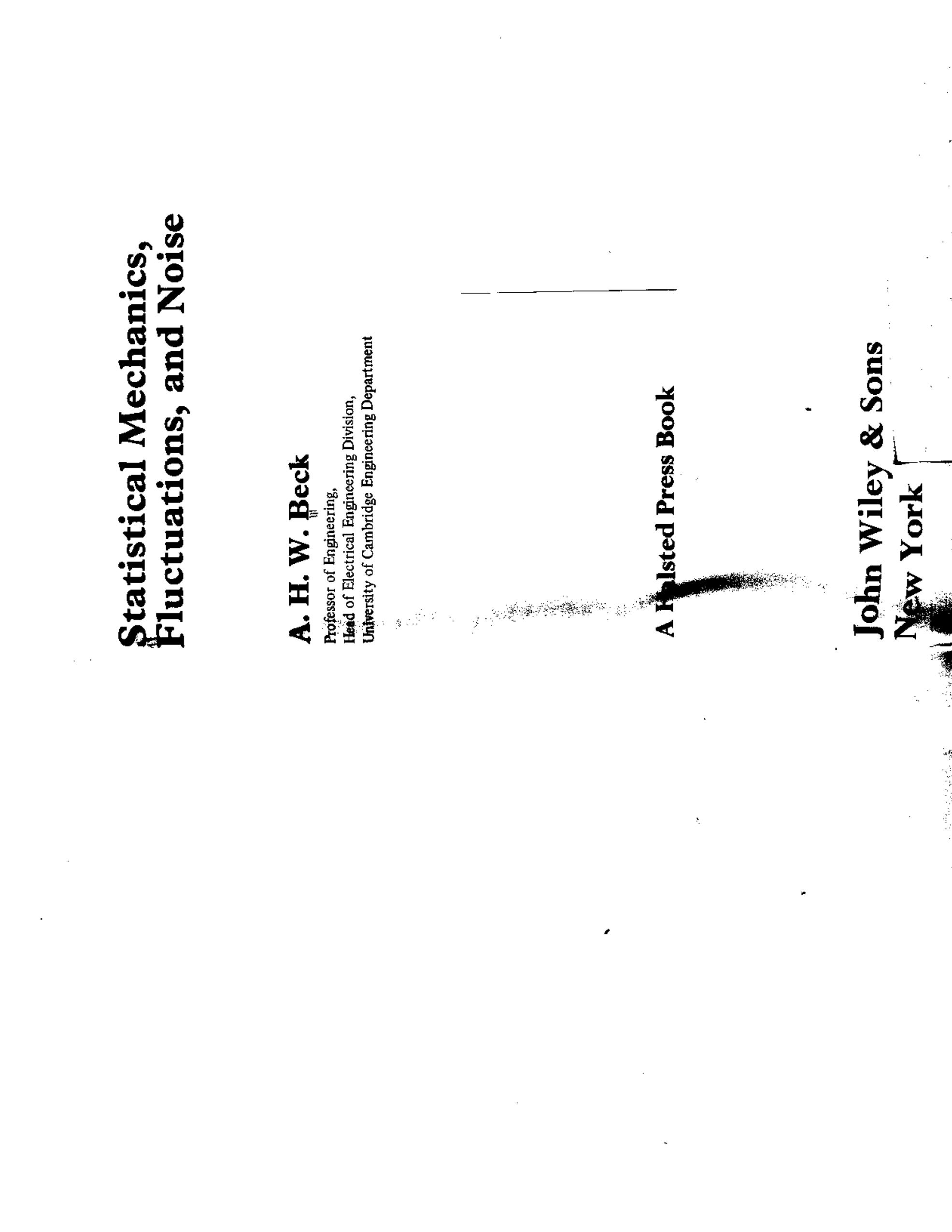 Statistical mechanics,Fluctuations and noise by A.H.W. Beck