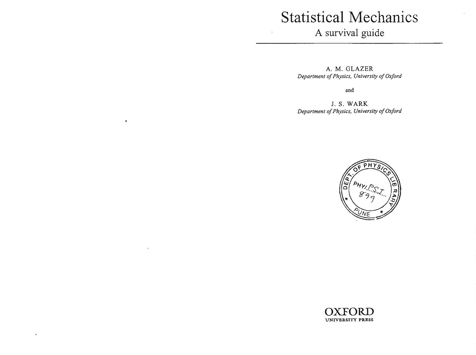 Statistical mechanics: a survival guide by A. M. Glazer J. S. Wark