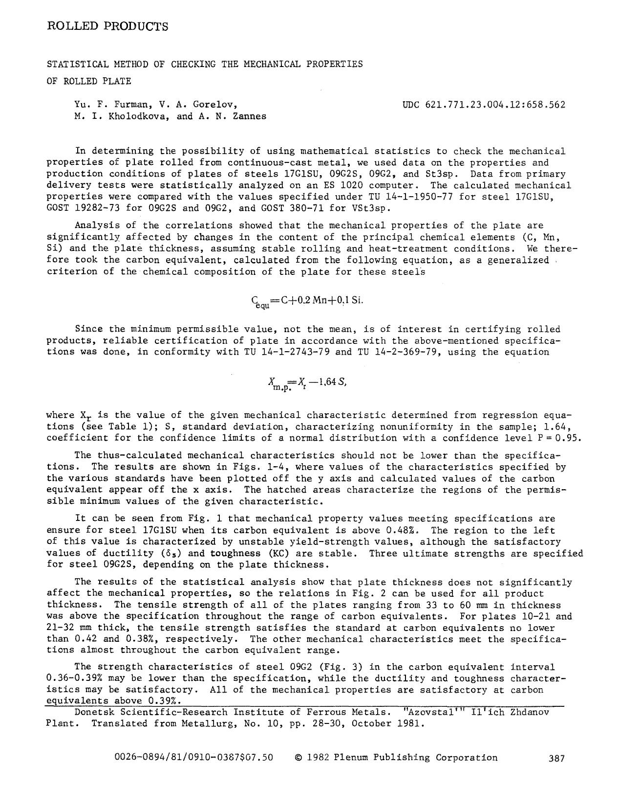 Statistical method of checking the mechanical properties of rolled plate by Unknown