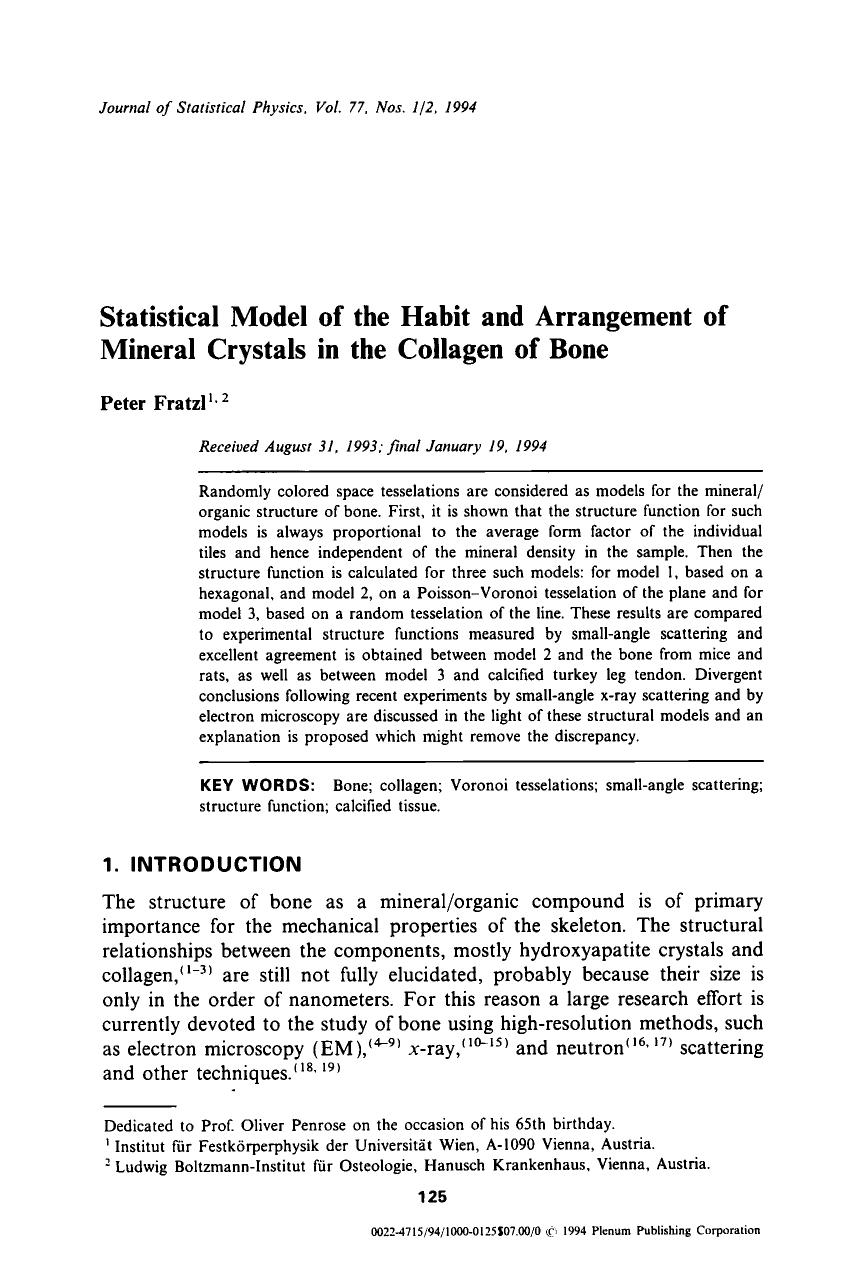 Statistical model of the habit and arrangement of mineral crystals in the collagen of bone by Unknown