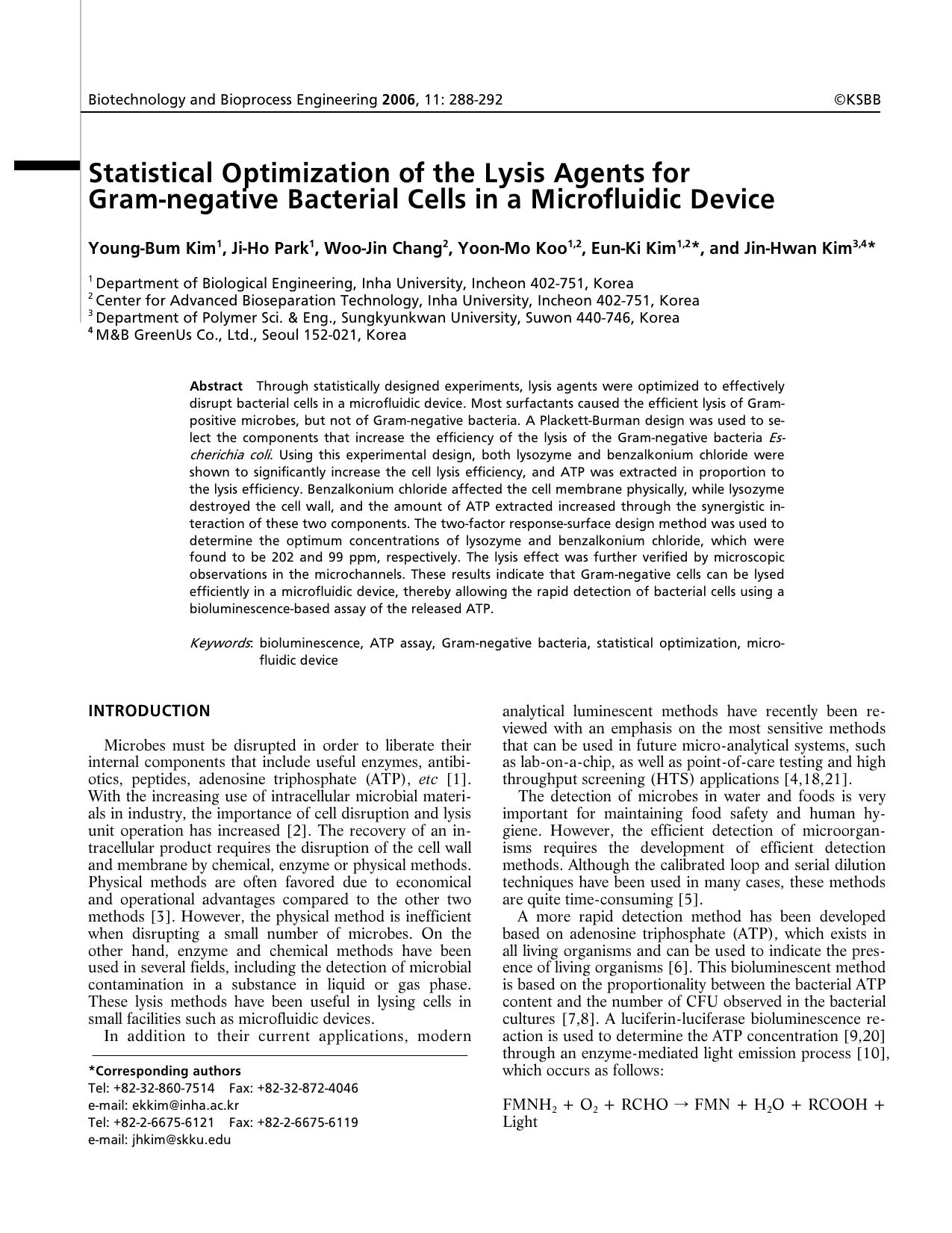 Statistical optimization of the lysis agents for Gram-negative bacterial cells in a microfluidic device by Unknown