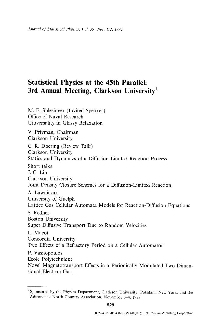 Statistical physics at the 45th parallel: 3rd Annual Meeting, Clarkson University by Unknown