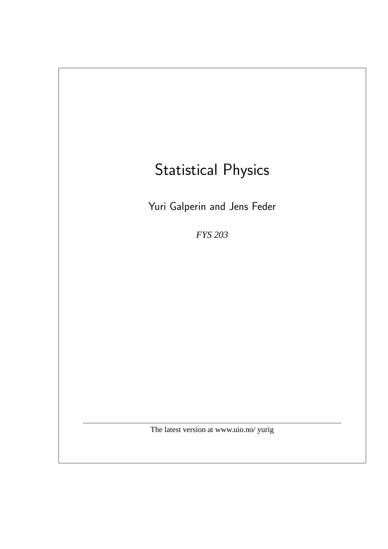 Statistical physics by Galperin Y. Feder J
