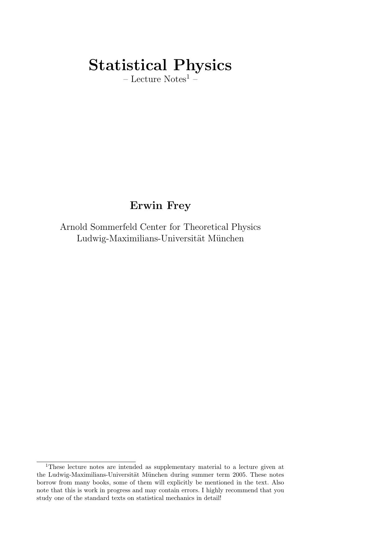 Statistical physics: lecture notes by Frey E