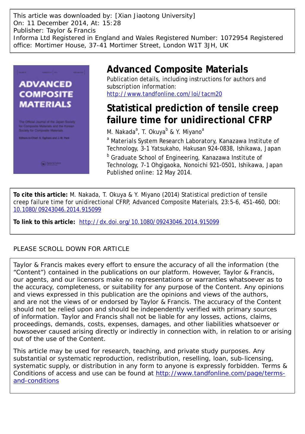 Statistical prediction of tensile creep failure time for unidirectional CFRP by M. Nakada