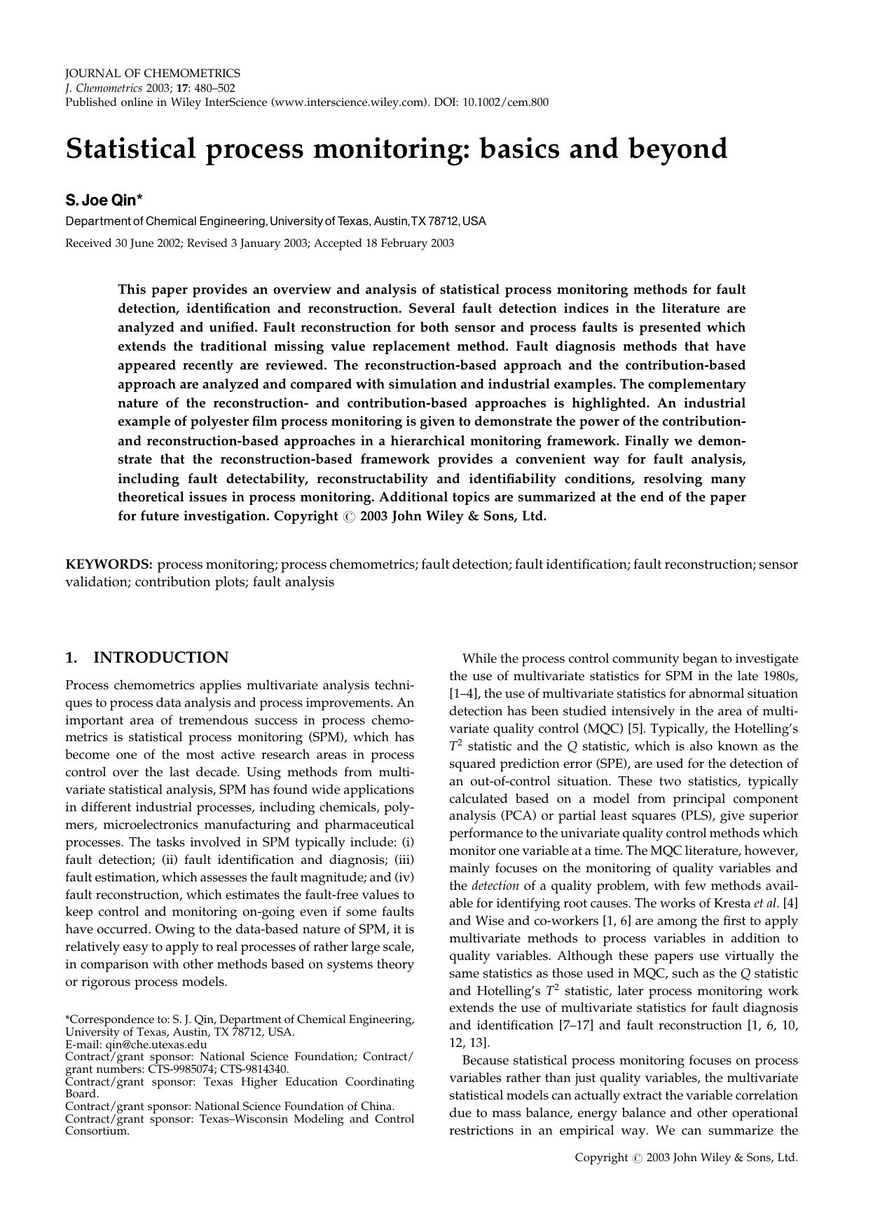 Statistical process monitoring: basics and beyond by Unknown