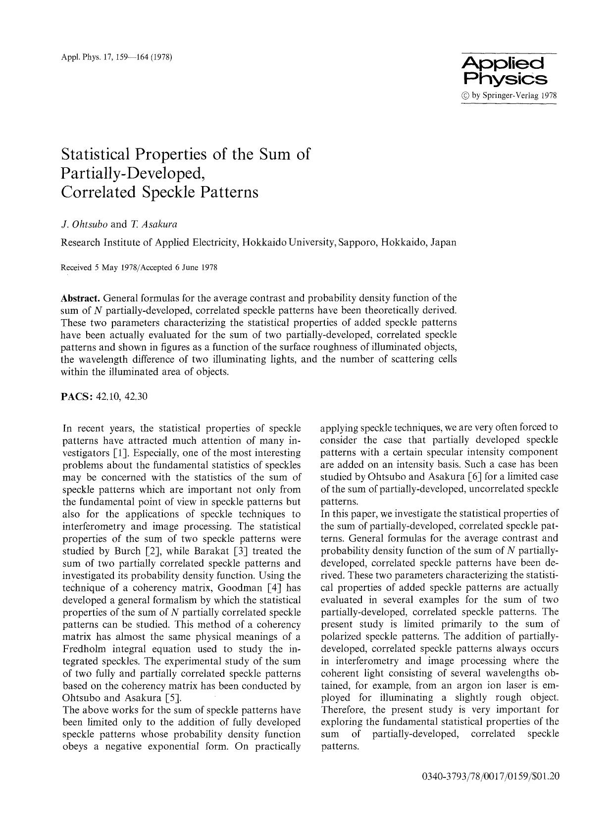 Statistical properties of the sum of partially-developed, correlated speckle patterns by Unknown