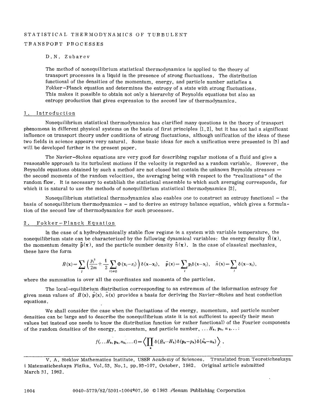 Statistical thermodynammics of turbulent transport processes by Unknown