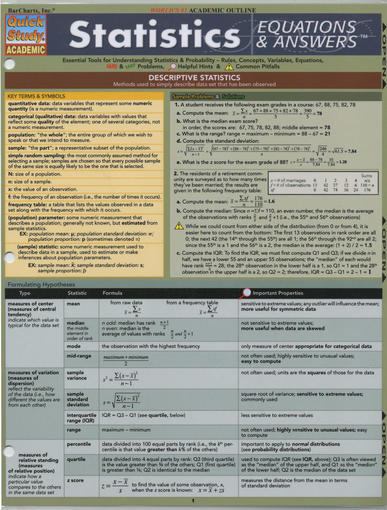 Statistics Equations and Answers by Unknown