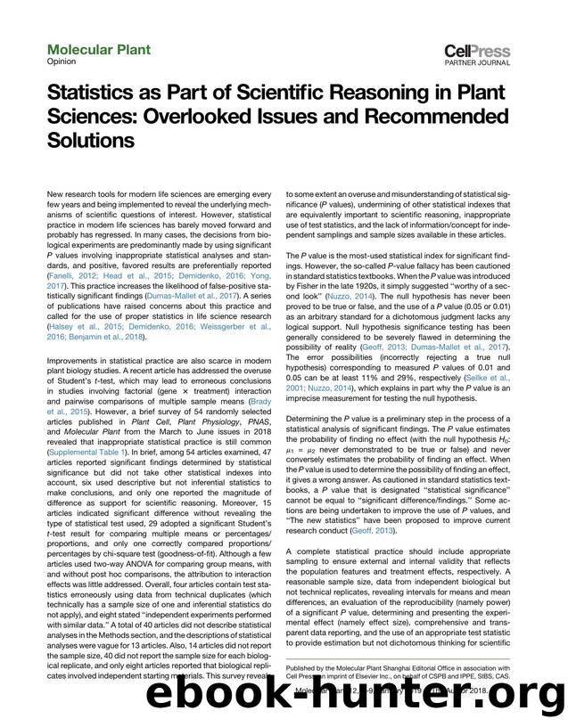 Statistics as Part of Scientific Reasoning in Plant Sciences: Overlooked Issues and Recommended Solutions by Ying Zhang & Chi-Kuang Wen