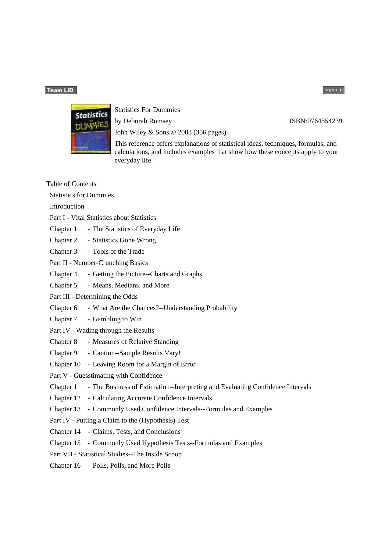 Statistics for Dummies-Rumsey by Unknown