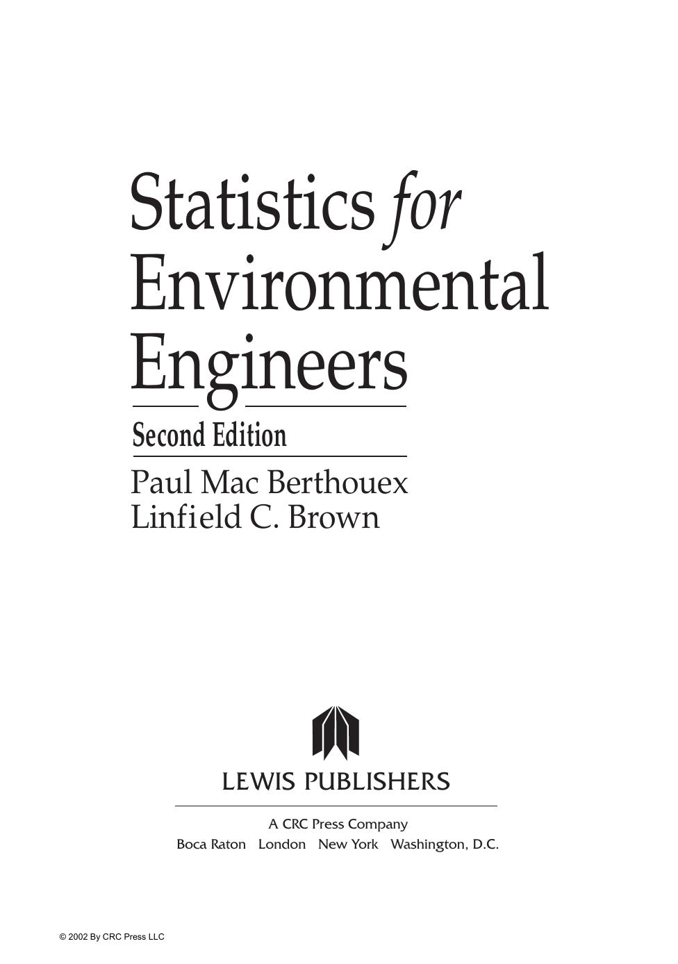 Statistics for Environmental Engineers by Unknown