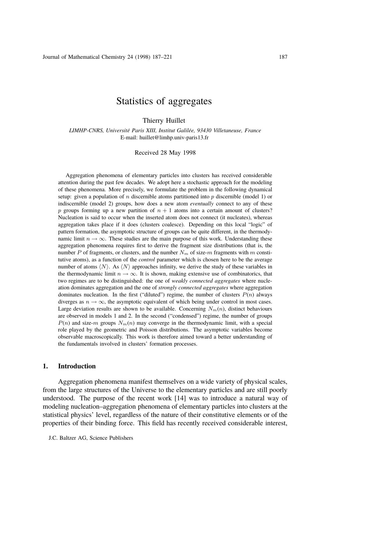 Statistics of aggregates by Unknown