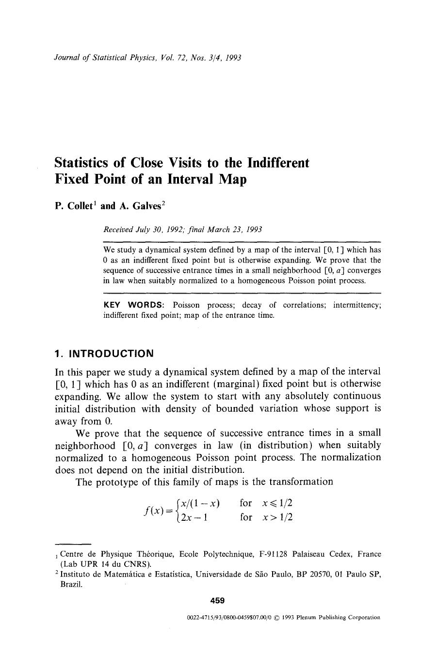Statistics of close visits to the indifferent fixed point of an interval map by Unknown