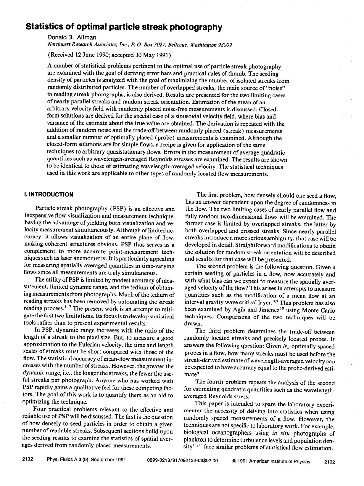 Statistics of optimal particle streak photography by Donald B. Altman