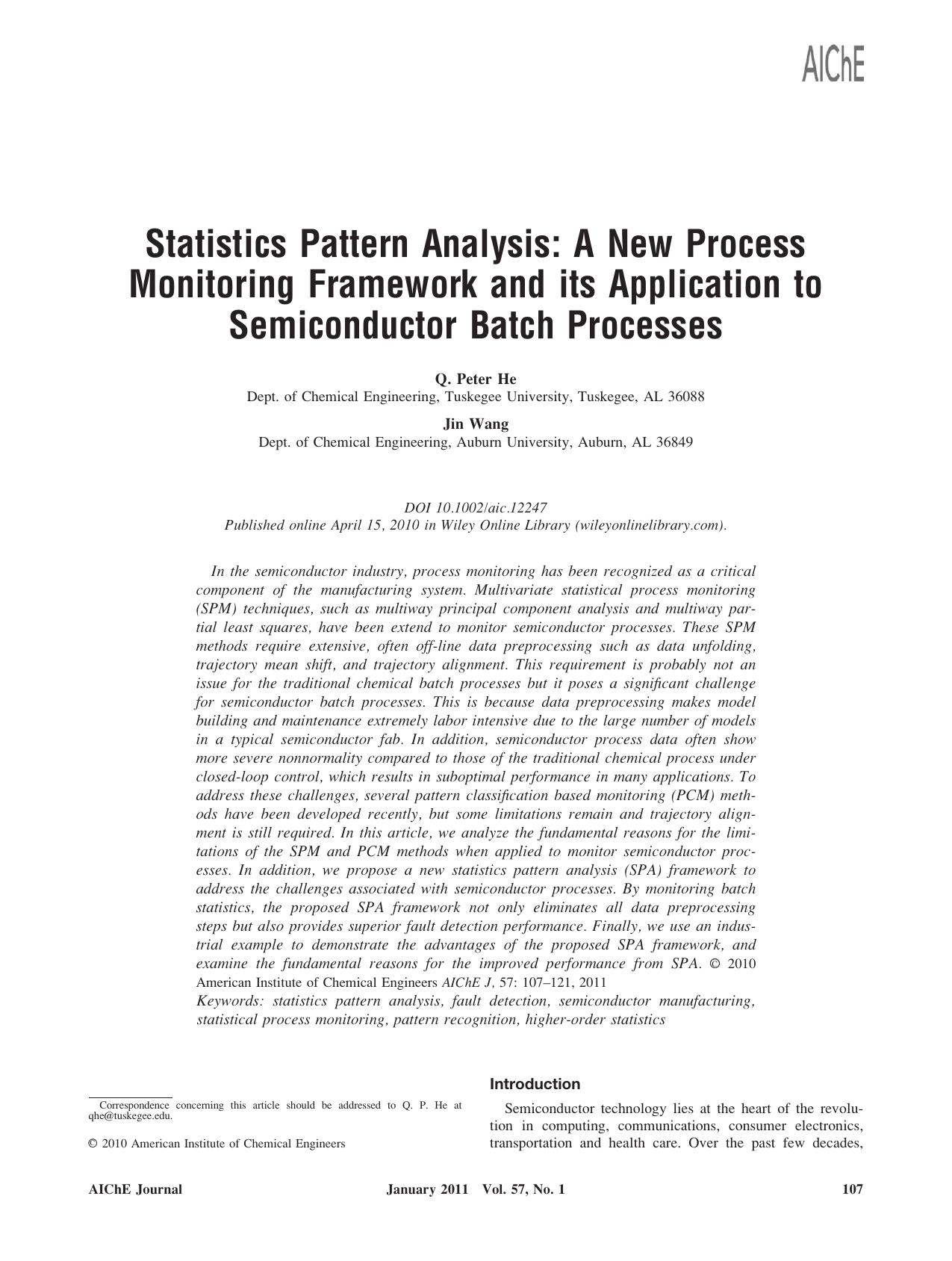 Statistics pattern analysis: A new process monitoring framework and its application to semiconductor batch processes by Unknown