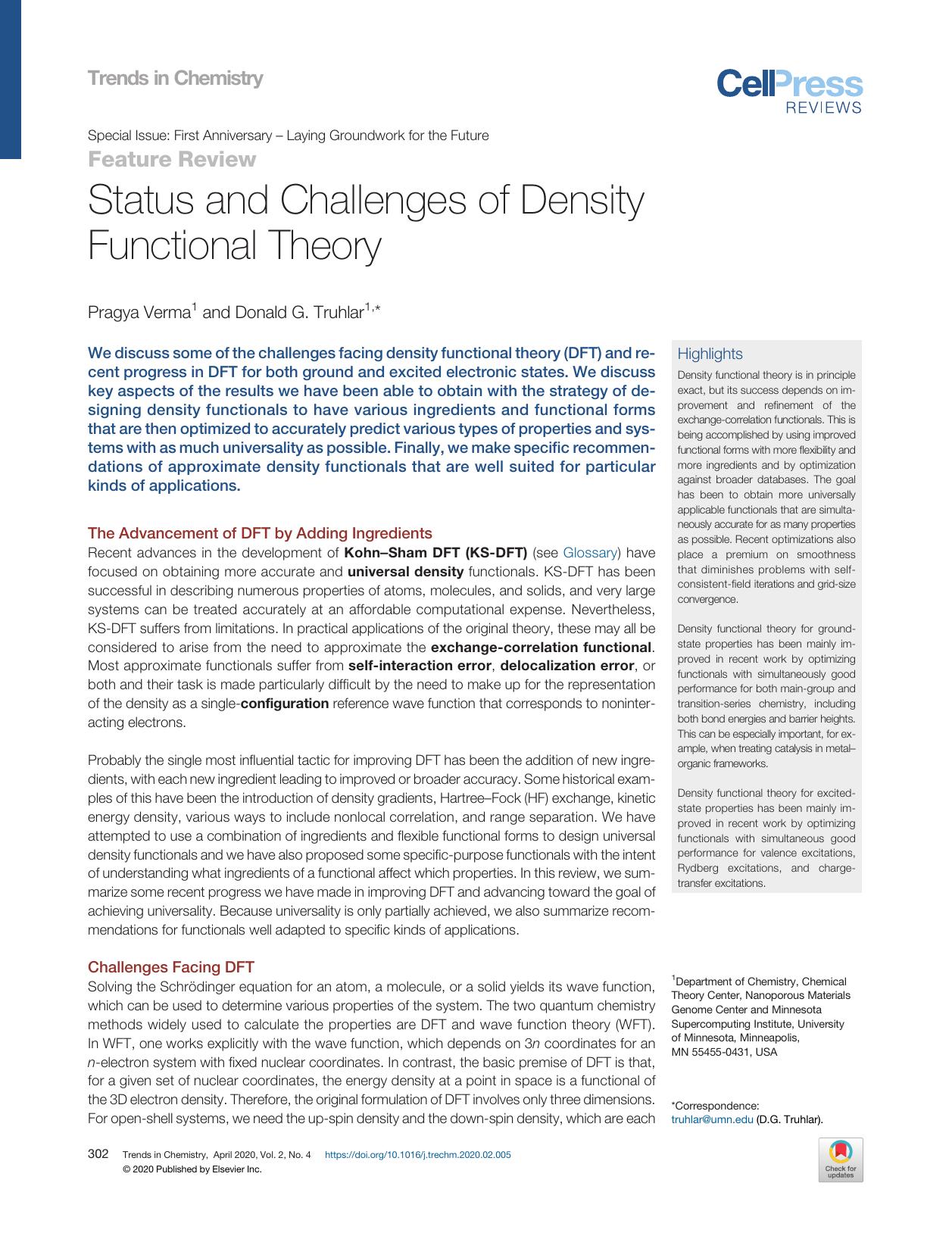 Status and Challenges of Density Functional Theory by Pragya Verma & Donald G. Truhlar