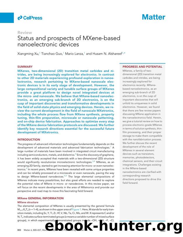 Status and prospects of MXene-based nanoelectronic devices by Xiangming Xu & Tianchao Guo & Mario Lanza & Husam N. Alshareef