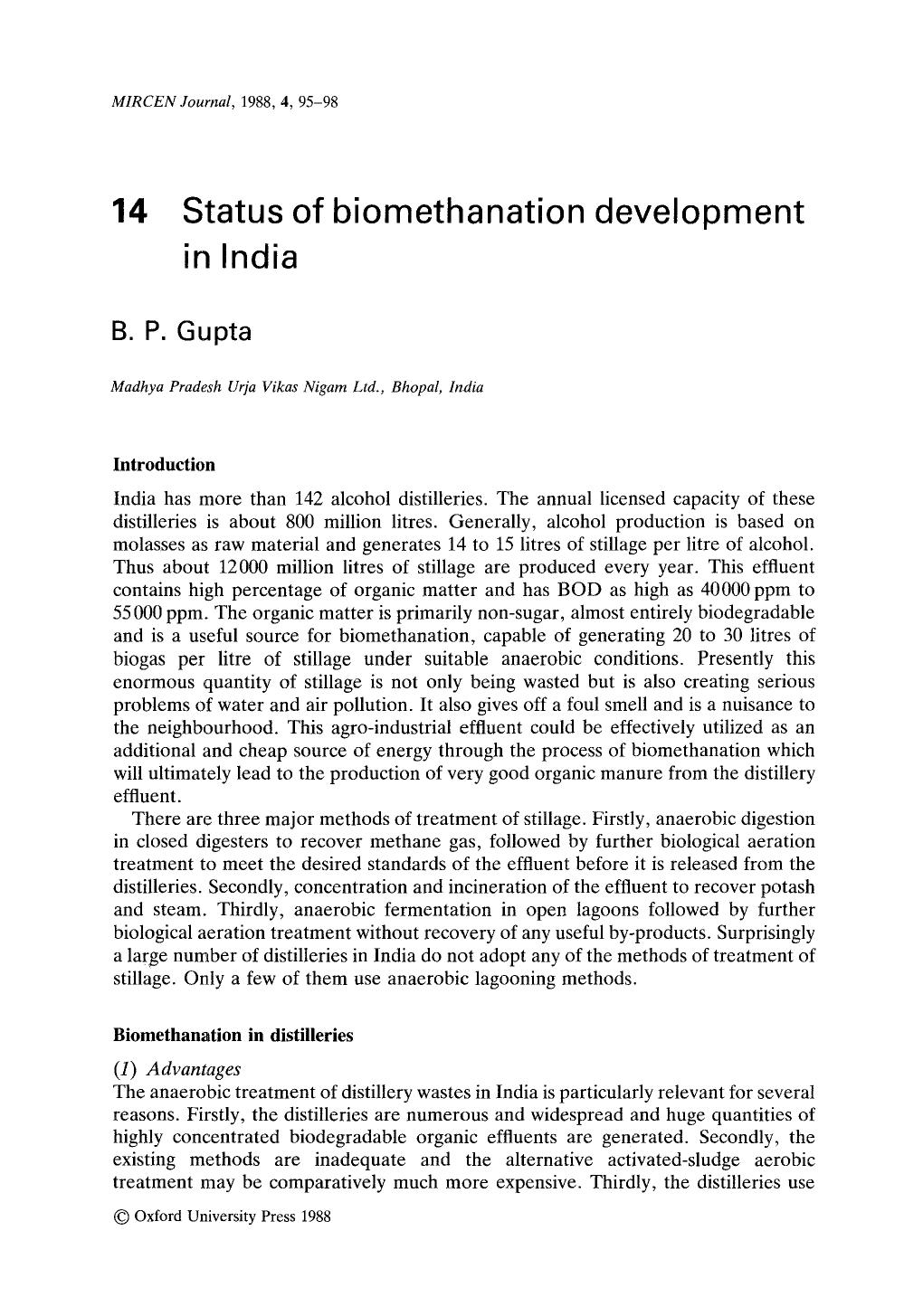 Status of biomethanation development in India by Unknown