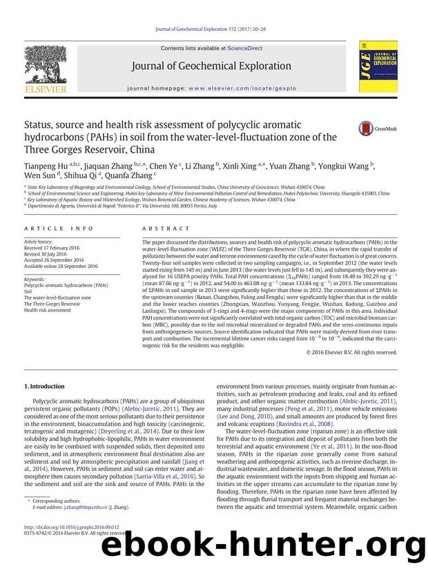 Status, source and health risk assessment of polycyclic aromatic hydrocarbons (PAHs) in soil from the water-level-fluctuation zone of the Three Gorges Reservoir, China by unknow