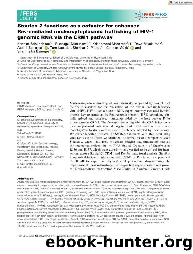 Staufenâ2 functions as a cofactor for enhanced Revâmediated nucleocytoplasmic trafficking of HIVâ1 genomic RNA via the CRM1 pathway by Unknown