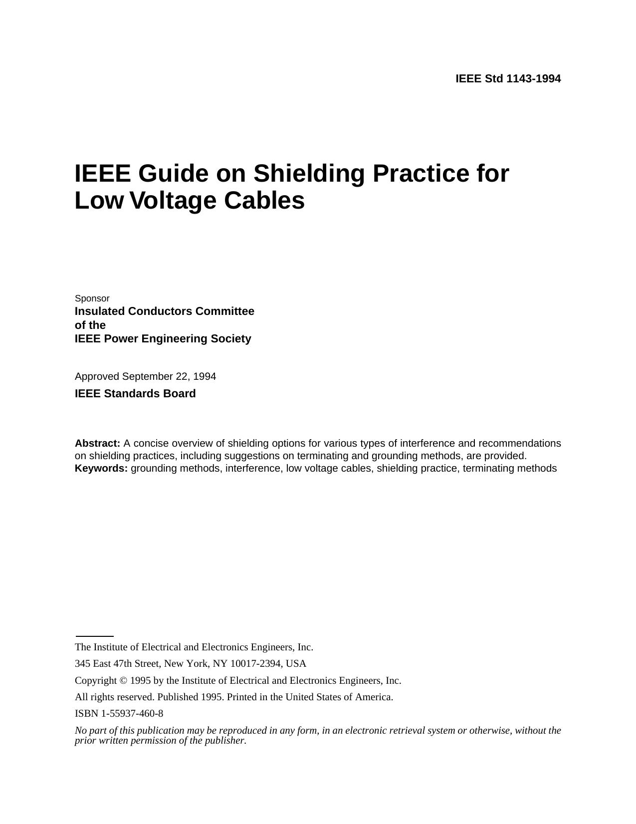 Std 1143-1994 IEEE Guide on Shielding Practice for Low Voltage Cables (Ieee Std 1143 by Ryan Russell Riley Eller Jay Beale Chris Hurley Tom Parker Brian Hatch Timothy Mullen