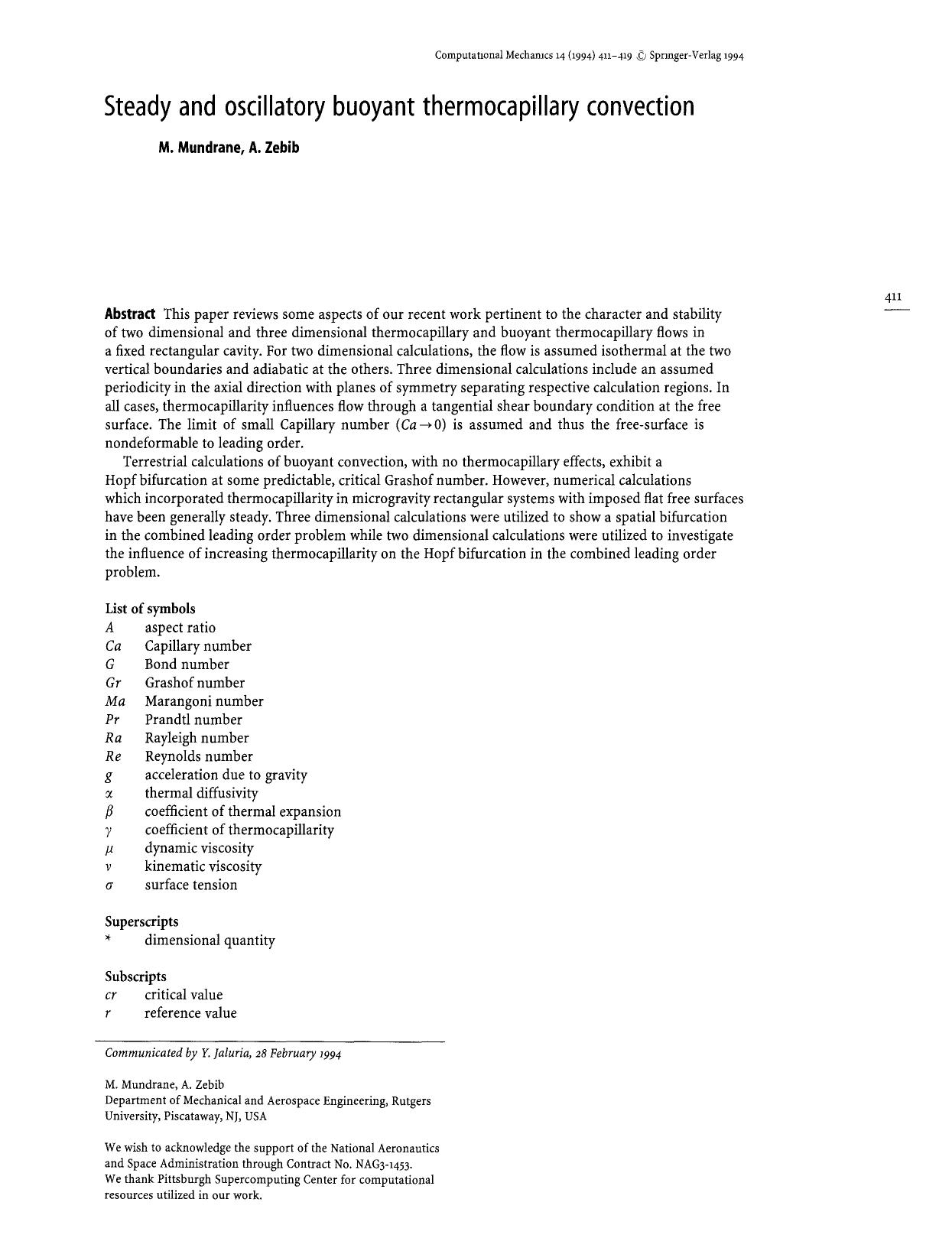 Steady and oscillatory buoyant thermocapillary convection by Unknown