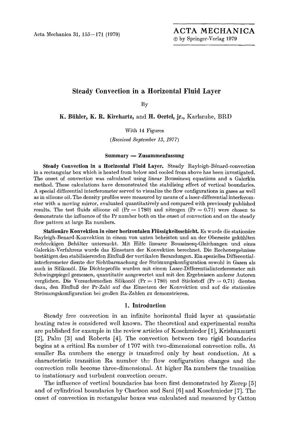 Steady convection in a horizontal fluid layer by Unknown