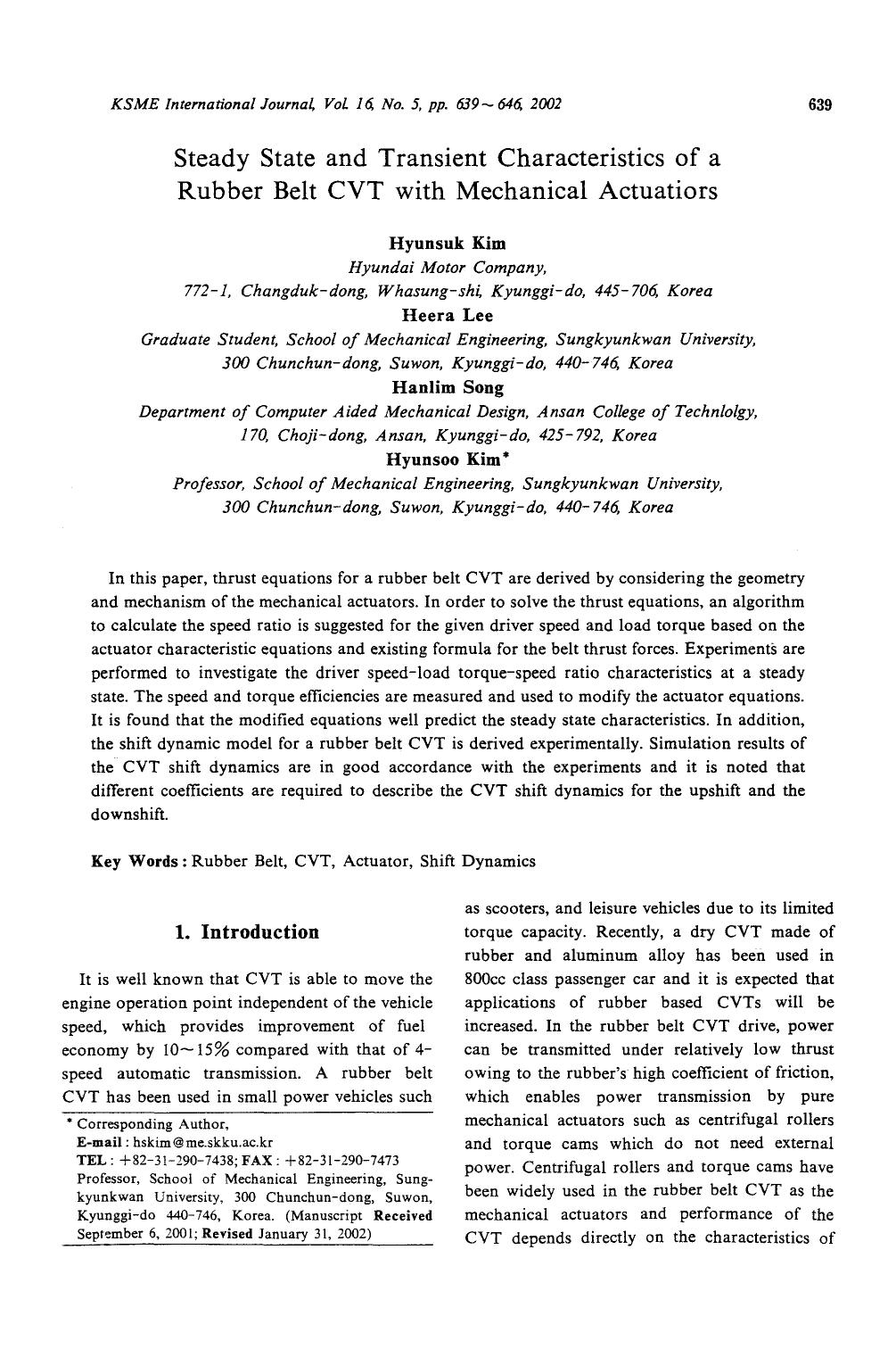 Steady state and transient characteristics of a rubber belt CVT with mechanical actuatiors by Unknown