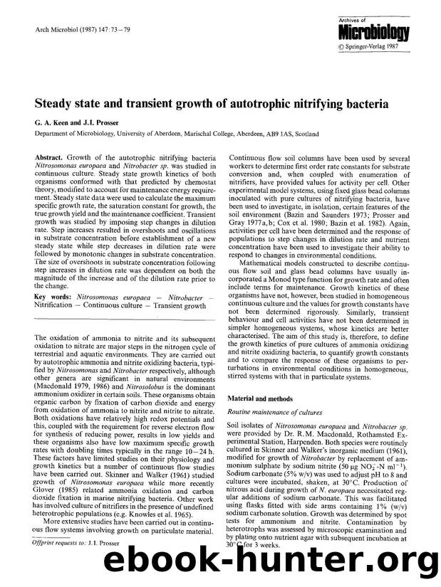 Steady state and transient growth of autotrophic nitrifying bacteria by Unknown