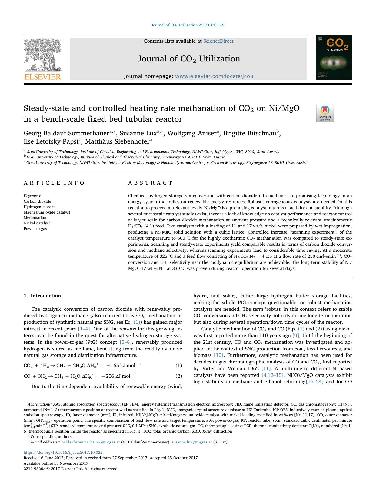 Steady-state and controlled heating rate methanation of CO2 on NiMgO in a bench-scale fixed bed tubular reactor by unknow