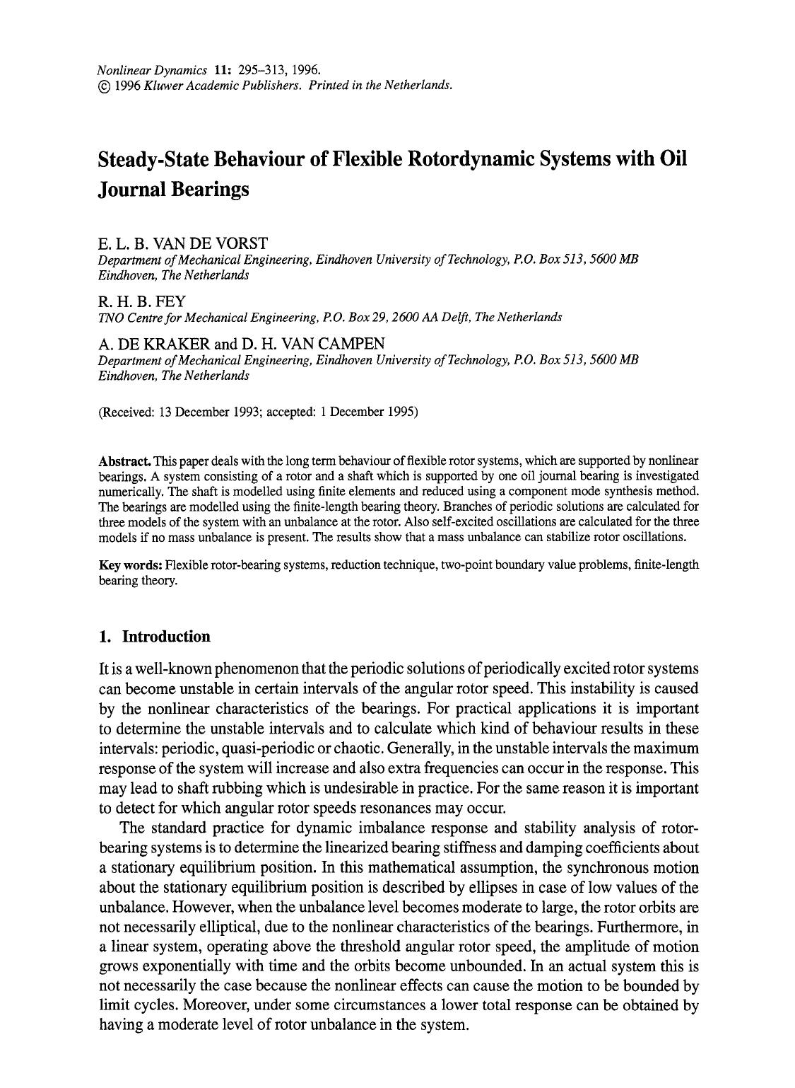 Steady-state behaviour of flexible rotordynamic systems with oil journal bearings by Unknown