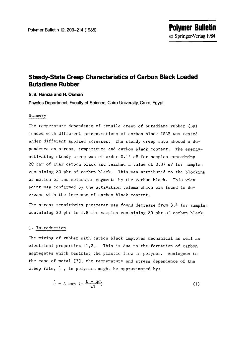 Steady-state creep characteristics of carbon black loaded butadiene rubber by Unknown