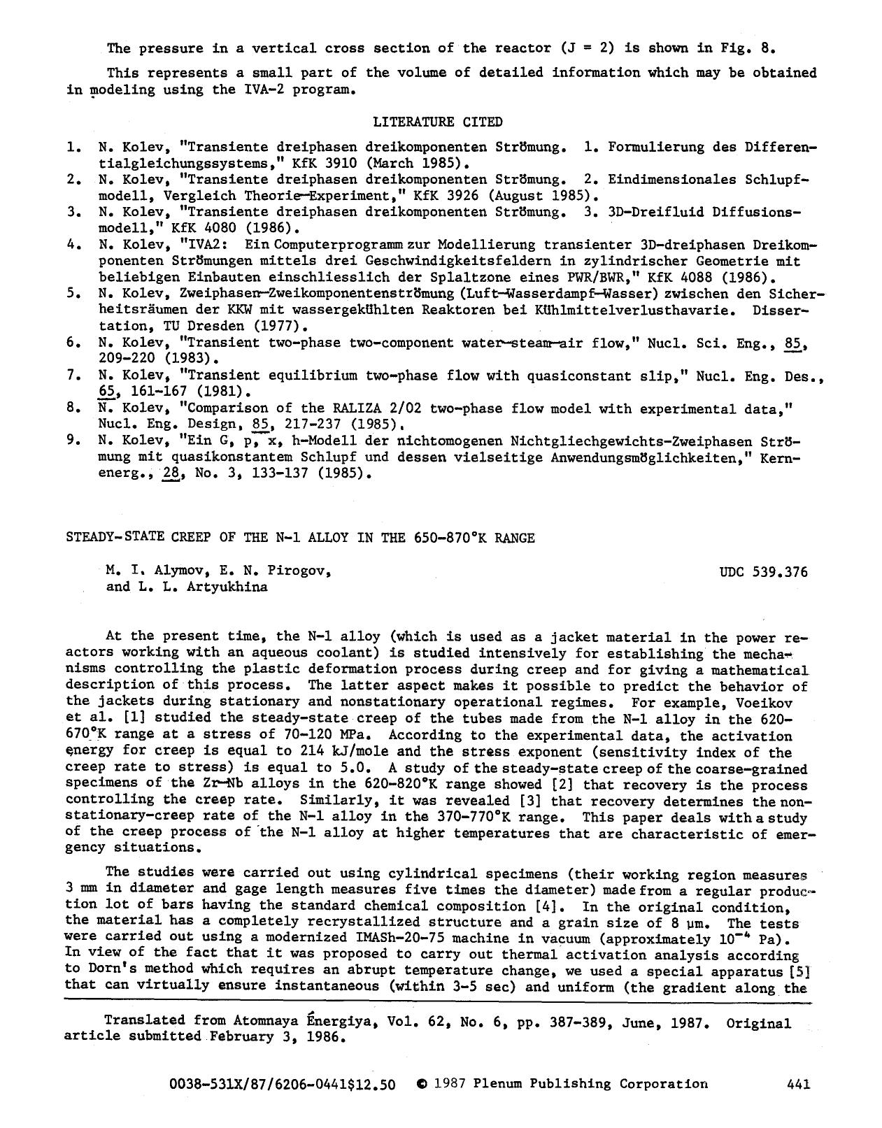 Steady-state creep of the N-1 alloy in the 650–870°K range by Unknown