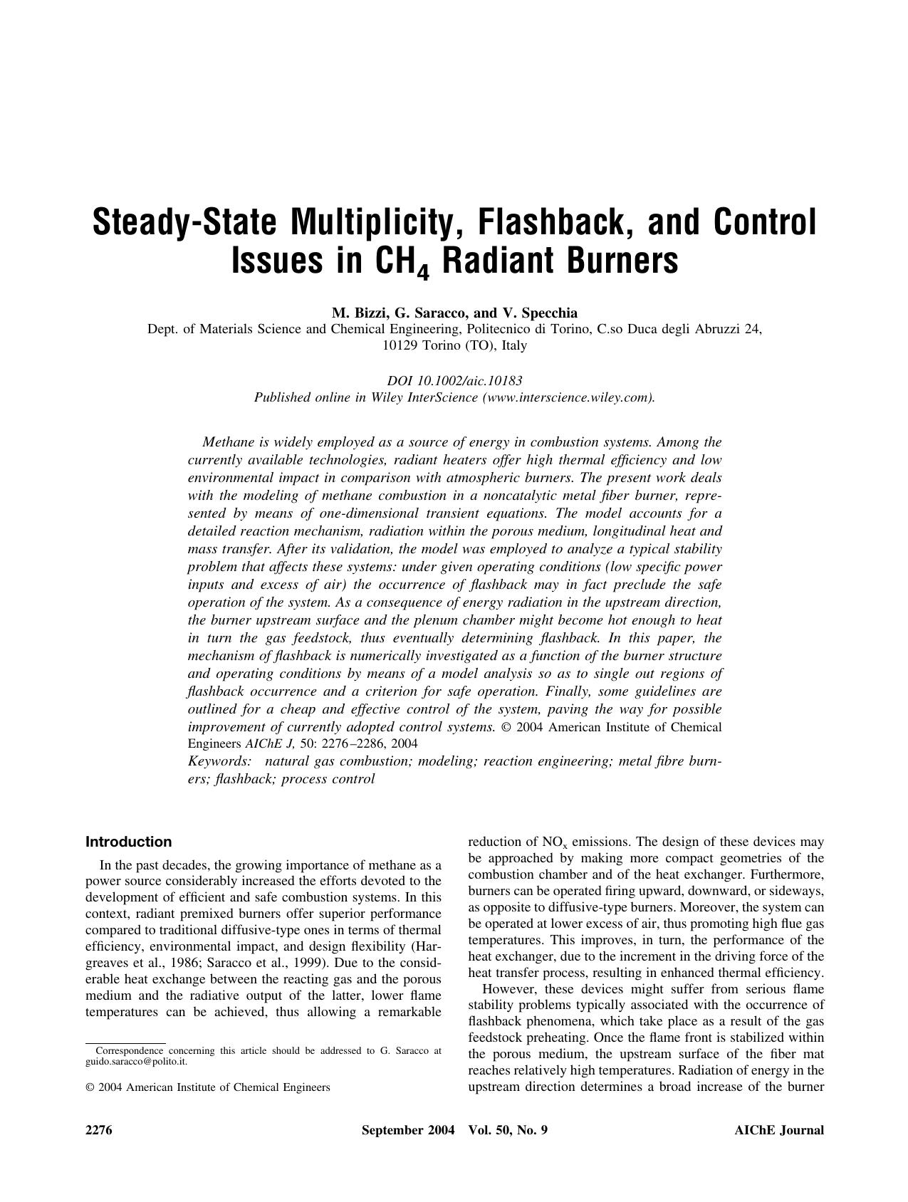 Steady-state multiplicity, flashback, and control issues in CH4 radiant burners by Unknown