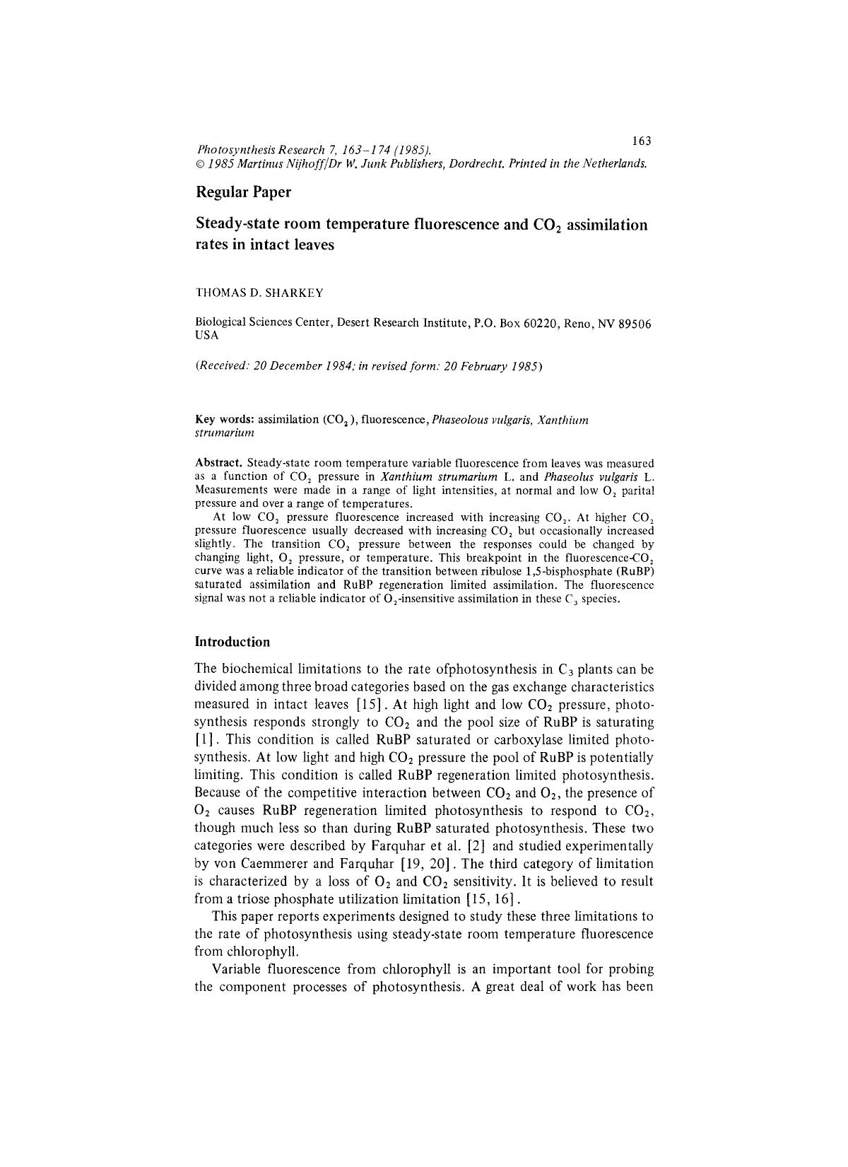 Steady-state room temperature fluorescence and CO<Subscript>2<Subscript> assimilation rates in intact leaves by Unknown
