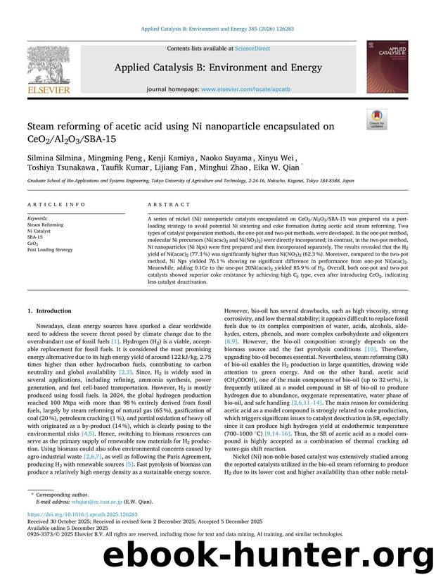 Steam reforming of acetic acid using Ni nanoparticle encapsulated on CeO2Al2O3SBA-15 by unknow