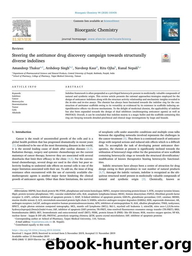 Steering the antitumor drug discovery campaign towards structurally diverse indolines by Amandeep Thakur & Arshdeep Singh & Navdeep Kaur & Ritu Ojha & Kunal Nepali