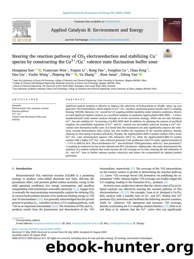 Steering the reaction pathway of CO2 electroreduction and stabilizing Cu+ species by constructing the Cu2+Cu+ valence state fluctuation buffer zone by unknow