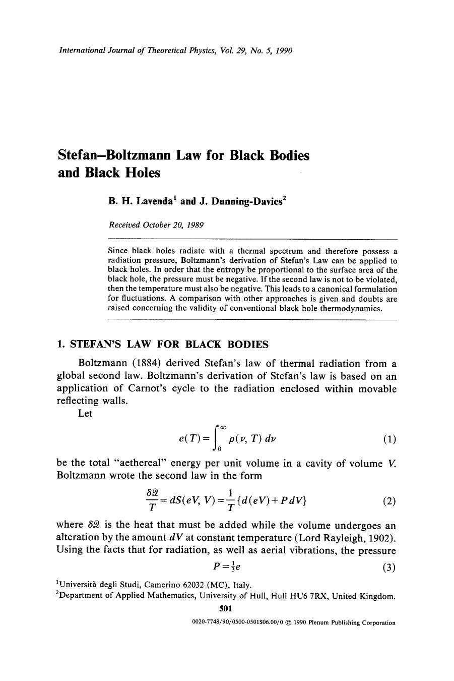 Stefan-Boltzmann law for black bodies and black holes by Unknown