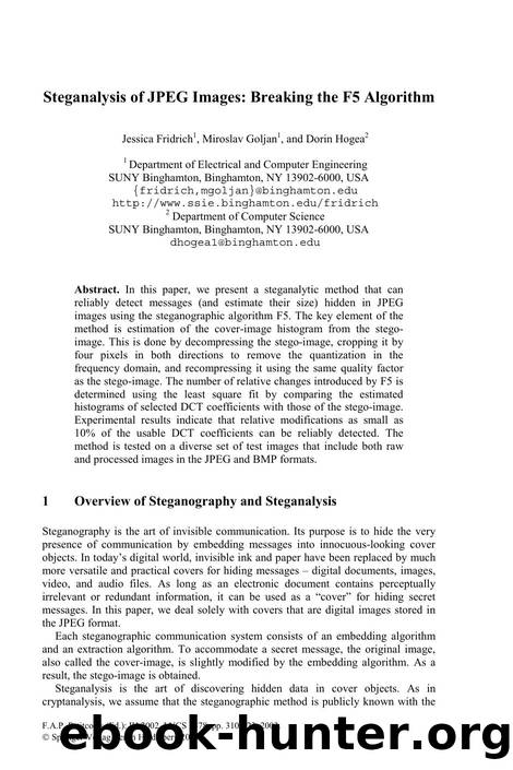 Steganalysis of JPEG Images Breaking the F5 Algorithm by Unknown