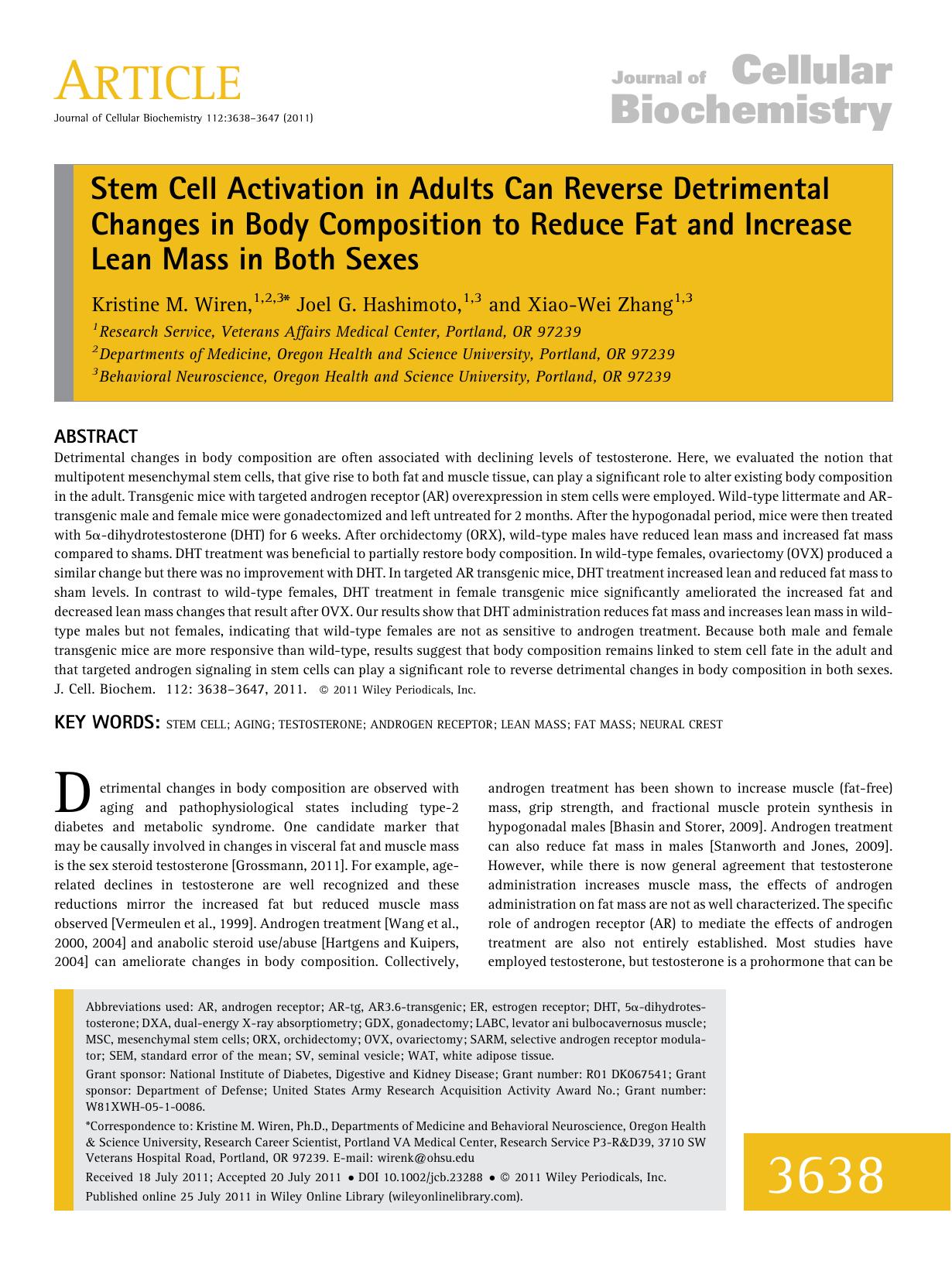 Stem cell activation in adults can reverse detrimental changes in body composition to reduce fat and increase lean mass in both sexes by Unknown