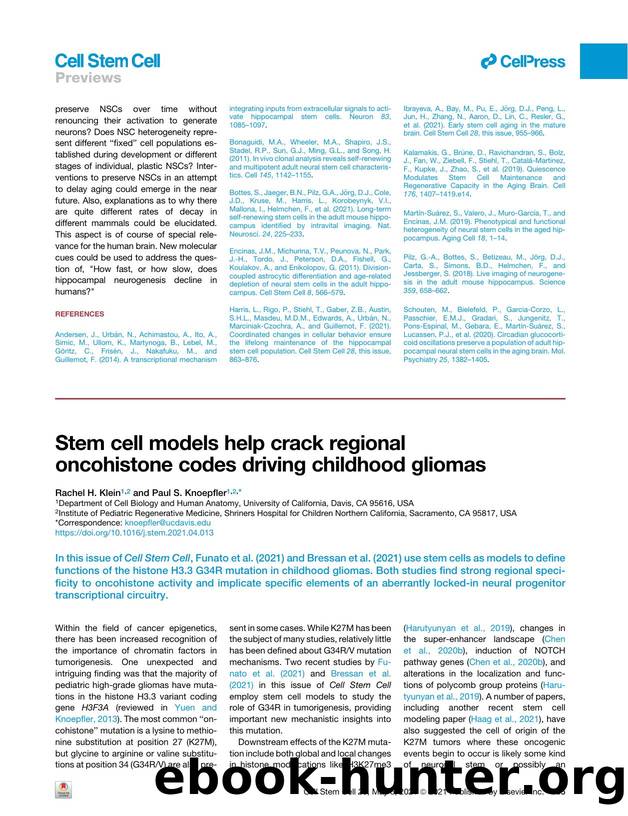 Stem cell models help crack regional oncohistone codes driving childhood gliomas by Rachel H. Klein & Paul S. Knoepfler