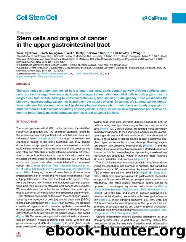 Stem cells and origins of cancer in the upper gastrointestinal tract by Yoku Hayakawa & Hiroshi Nakagawa & Anil K. Rustgi & Jianwen Que & Timothy C. Wang