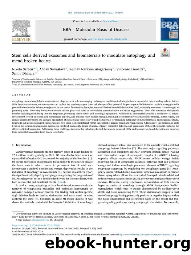 Stem cells derived exosomes and biomaterials to modulate autophagy and mend broken hearts by Niketa Sareen & Abhay Srivastava & Keshav Narayan Alagarsamy & Vincenzo Lionetti & Sanjiv Dhingra