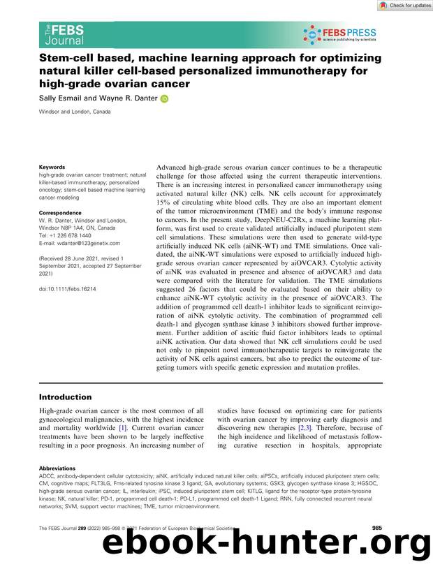 Stemâcell based, machine learning approach for optimizing natural killer cellâbased personalized immunotherapy for highâgrade ovarian cancer by Unknown